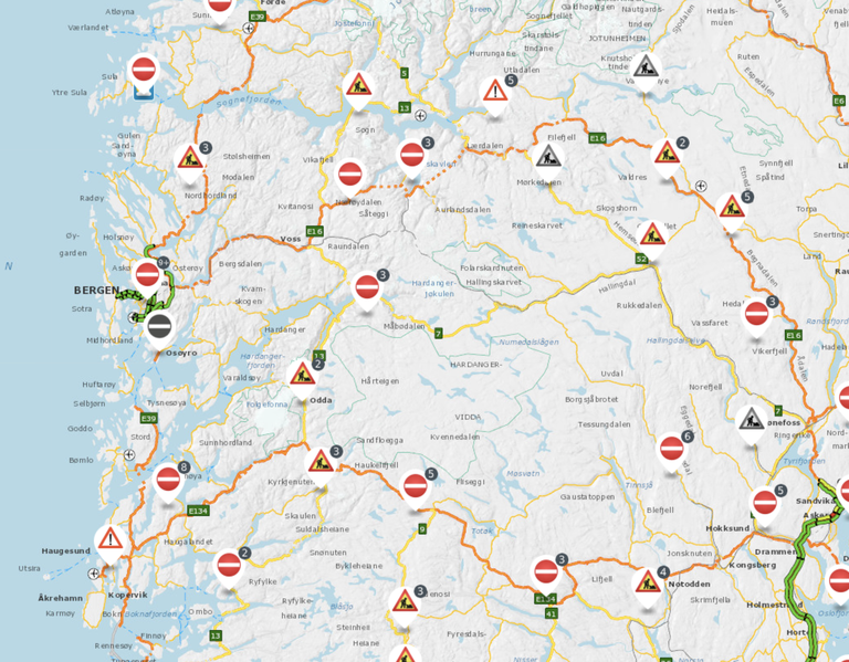 Kart med trafikkmeldinger